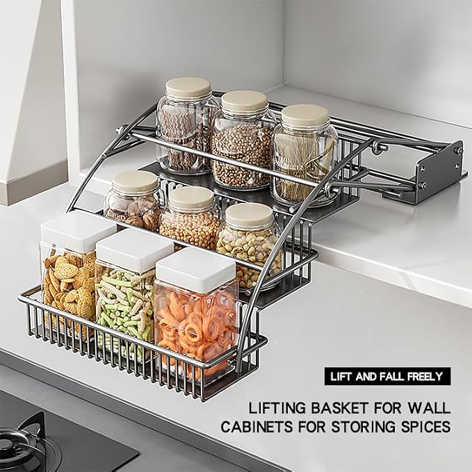 3-Tier Pull Down Spice Rack Organizer for Inside Cabinet Pantry Expandable Display Riser Shelf Kitchen Seasoning Shelf (31.5cm/12.4in) - Image 2