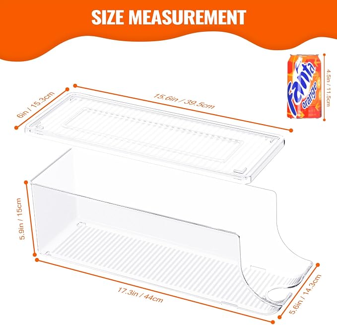 SCAVATA 4 Pack Soda Can Organizer for Refrigerator, Stackable Canned Food Pop Cans Container Can Holder Dispenser with Lid for Fridge Rack Freezer, Clear Storage Bins-Holds 12 Cans Each (Transparent) - Image 4