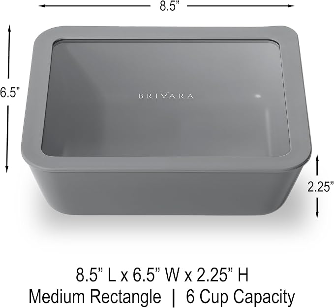 Glass Food Storage Container with Lid, 6-Cup Medium Rectangle | Microwave-Safe Airtight Lid, Oven-Safe Ceramic-Coated Glass | Zero Plastic, No PFAS/PFOA/BPA, Reusable [Smoke] - Image 2