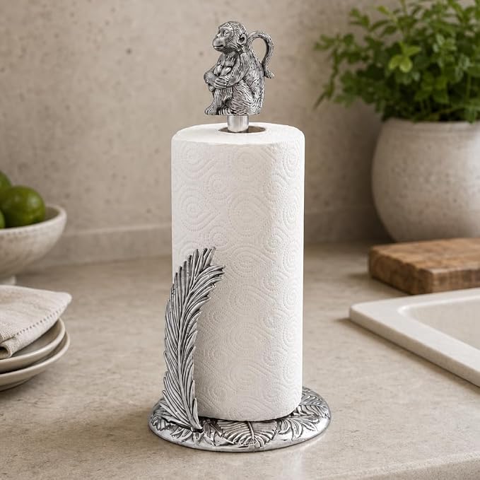 Arthur Court Monkey Paper Towel Holder - Aluminum Safari Design - 15 Inch Tall Countertop Accessory - Image 3