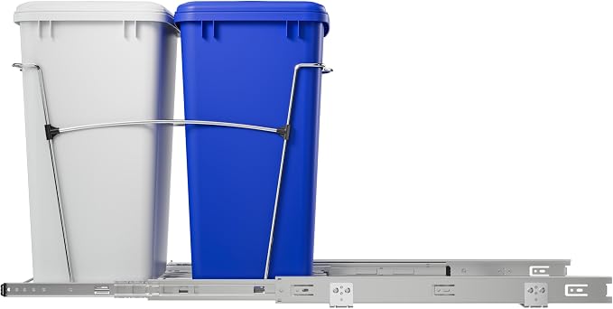 Rev-A-Shelf Double Pullout Garbage Trash Cans for Kitchen Cabinets, 35 Qt | Large Capacity Waste/ Recycling Bins, Heavy Gauge Wire Construction, with Full Extension Slides, Blue/White, RV-18KD-11RC-S - Image 7