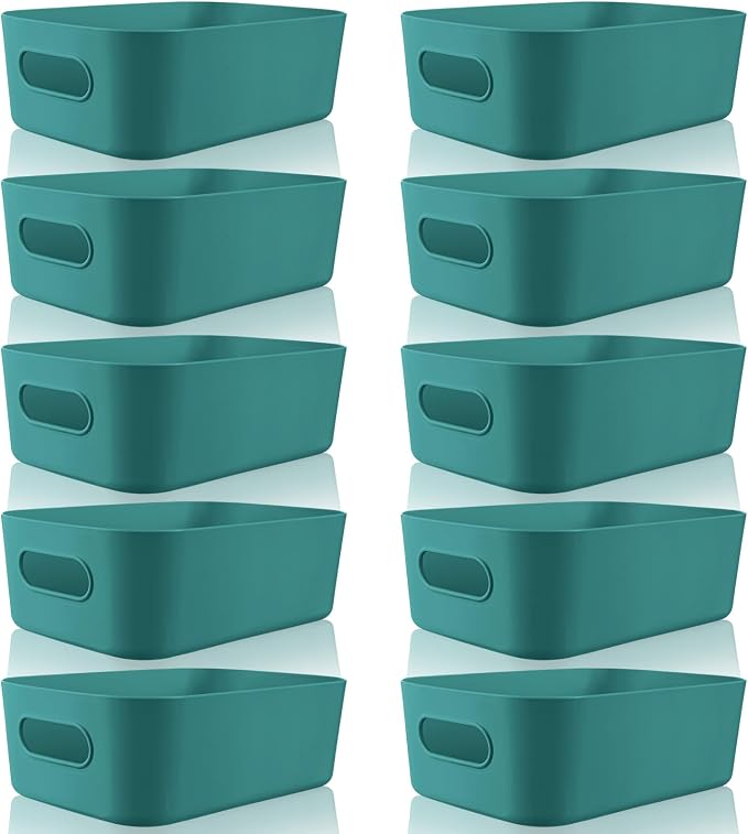 Zopeal Plastic Storage Bins 10 Pcs Green Pantry Organizer Bins Small Baskets Storage Containers for Home Kitchen (8 x 5.7 x 3 Inch) by Zopeal