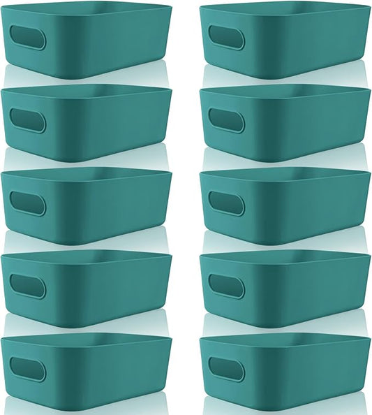 Zopeal Plastic Storage Bins 10 Pcs Green Pantry Organizer Bins Small Baskets Storage Containers for Home Kitchen (8 x 5.7 x 3 Inch) by Zopeal