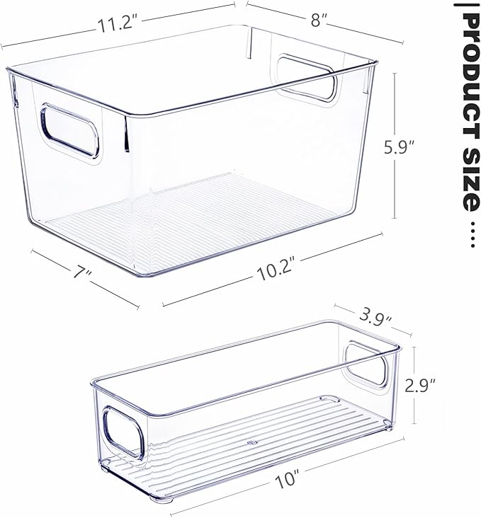 SKTEET Set of 8 Clear Plastic Storage Bins, 4 Large and 4 Small Stackable Storage Containers for Pantry Organization and Kitchen Storage Bins,Home Edit and Cabinet Organizers - Image 7