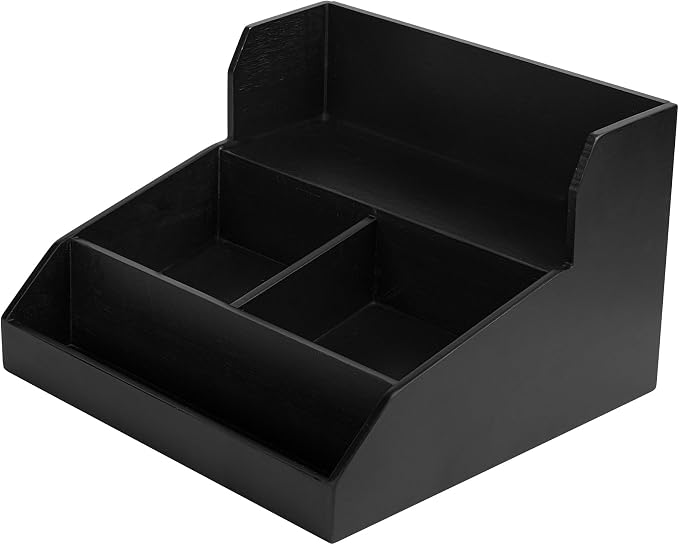 Restaurantware Coffee Cup Organizer 15 x 14.25 x 9.25 Inch Multipurpose Bamboo Condiment Holder Black Countertop Cup and Lid Organizer for Coffee Shops and Office Break Rooms - Image 2