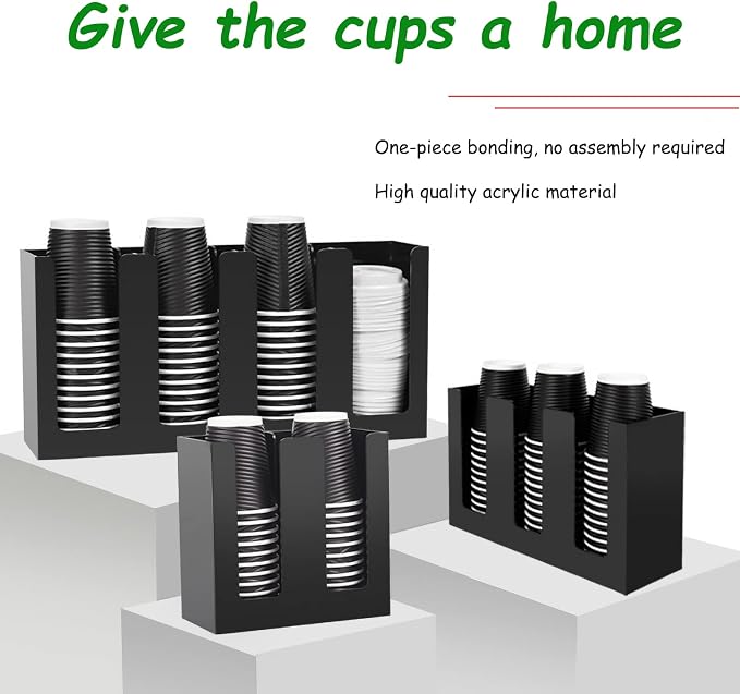 Tirifer Disposable Paper Cup Dispenser, Acrylic Coffee Cup and Lid Storage Organizer Holder, Coffee Milk Tea Shop Restaurant Accessories Christmas Party Supplies, 3 Compartments - Image 7