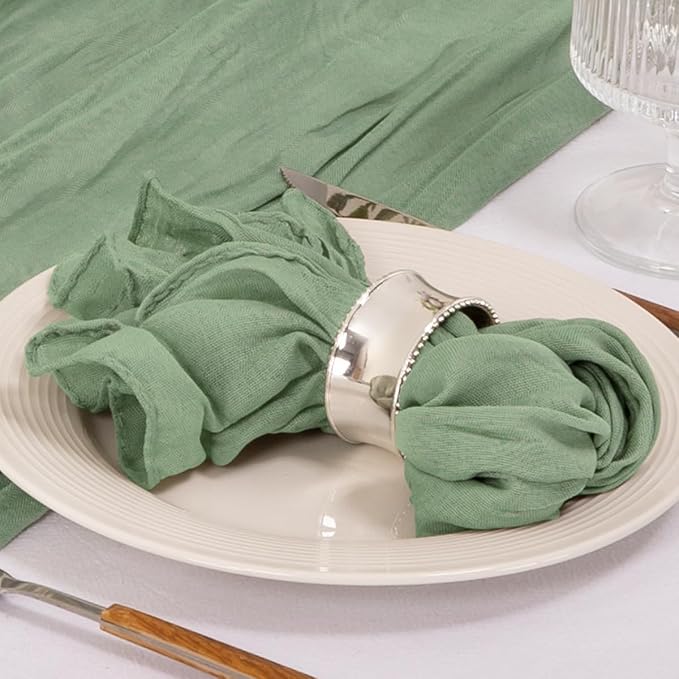 Cloth Napkins Set of 24 21"x21" Reusable Cheesecloth Napkins Sage Green | Boho Rustic Dinner Napkins Washable Gauze Table Napkins Cloth Hemmed Edges for Wedding Bridal Shower Family Gathering Decor - Image 3