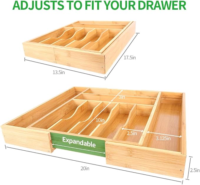 Aikang Bamboo Kitchen Drawer Organizer - Expandable Silverware Organizer/Utensil Holder and Cutlery Tray with Grooved Drawer Dividers for Flatware and Kitchen Utensils (Natural) - Image 4