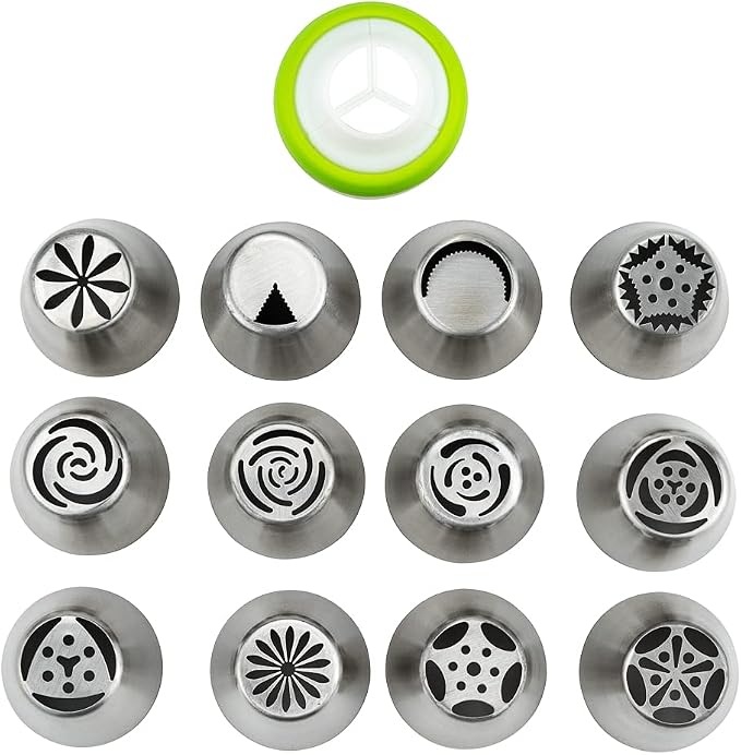 Pastry Tek Russian Piping Tips Set, 23 Piece Durable Cake Decorating Kit - 12 Piping Tips, 10 Piping Bags, Stainless Steel Piping Bags And Tips Set, 1 Tri-Color Coupler, - Restaurantware - Image 6