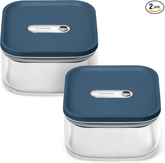 Caraway 1 qt Glass Airtight Food Storage Containers with Lids | Non-Toxic, Stackable, Space-Saving Airtight Containers for Pantry, Dry Goods, 2 Pack, Navy by Unknown