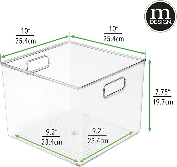 mDesign Plastic Modern Storage Organizer Bin Basket with Handles for Bathroom Organization - Shelf, Cubby, Cabinet, Vanity, and Closet Organizing Decor - Ligne Collection - Clear - Image 9