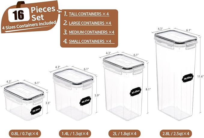 PRAKI 16PCS Airtight Food Storage Containers and 10PCS Large Flour and Sugar Containers - Image 6