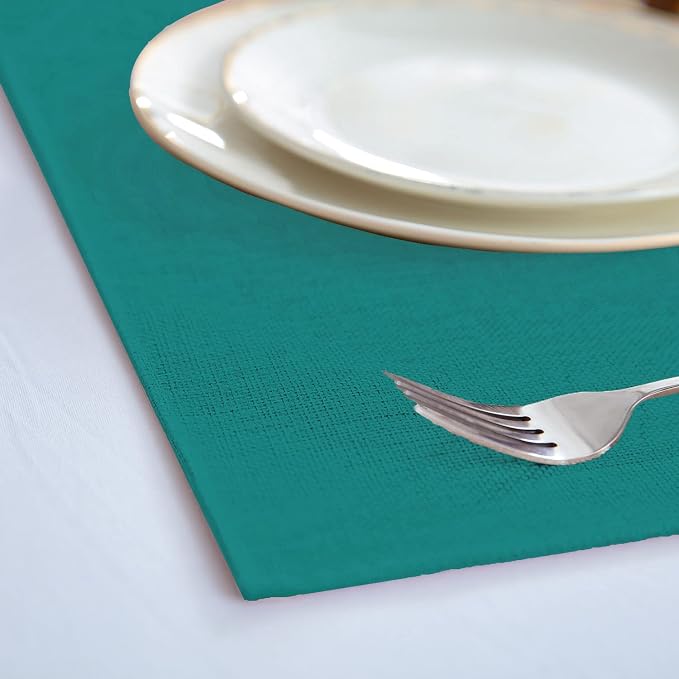 Cloth Placemats Set of 8, Linen Type Fabric Placemats Machine Washable Heat Resistant Placemats Wrinkle Free Thick Polyester Kitchen Place Mats for Dining Table (Teal Blue) - Image 7