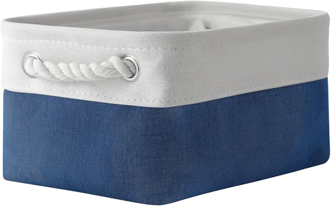 Storage Bins for Shelves - 12x8x5.2 inch 1 Pack Baskets for Gifts Empty, Fabric Storage Cubes for Closet Organizing Dog Gift Cloth Toy (White & Jean Blue) by TheWarmHome