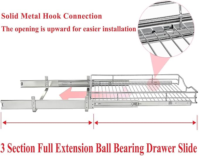 DINDON Pull Out Cabinet Organizer (14" W x 21" D), Pull Out Drawers for Kitchen Cabinets, Cabinet Pull Out Organizer 1 Tier Heavy-Duty Slide Out Shelf Wire Basket for Base Cabinet, Chrome - Image 6