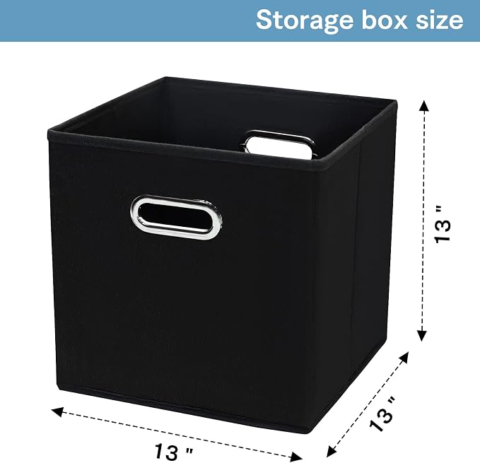 Black Fabric Cubby Storage Bins,13x13x13 Inches ,Cube Organizer Bin Foldable Storage Boxes with Dual Handles Fabric Organizer Box and collapsible Storage basket,Set of 6,Black - Image 2