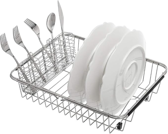SANNO Dish Drying Rack with Stainless Steel Utensil Holder Large Dish Rack Drainer Stainless Steel Utensil Silverware Holder Organizer - Image 8