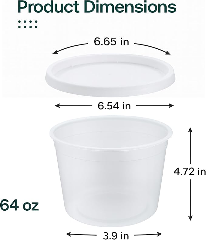 64oz [20 set] Heavy Duty Plastic Deli Container | BPA-Free Food Storage with Airtight Leak‑Proof Lids | Microwave, Freezer & Dishwasher Safe – Stackable, Bulk Reusable Soup & Meal Prep Tub - Image 3