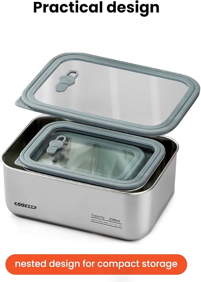 3Pcs Stainless Steel Food Containers,Stainless Steel Containers with Lids,Snack Containers,Lunch Box,Easy Clean,Airtight&Leakproof for Kitchen Storage,Dishwasher Safe,BPA-Free（34oz+54oz+88oz） - Image 8
