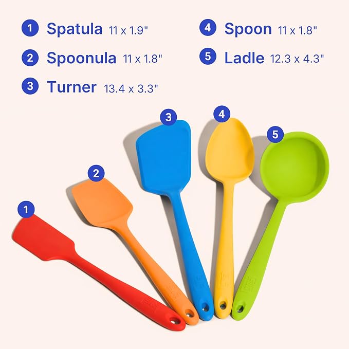 GIR 5-Piece Silicone Kitchen Utensils Set, Non-Toxic Cooking Utensils for Cooking and Baking, Heat Resistant, Food Grade, Dishwasher Safe Rubber Spatula, Ladle, Spoon - Rainbow - Image 6