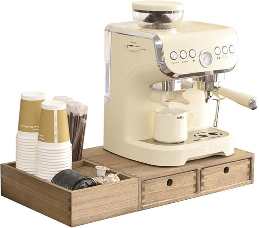 KIRIGEN Wooden Coffee Station Organizer with Drawers, K Cup Holder, Brown | 2 Piece Solid Wood Set Storage Box Holds 40+ Pods, Tea Bags, Sugar with Modular Storage for Counters and Coffee Bars by KIRIGEN