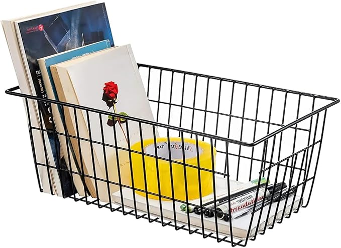 Redrubbit Wire Storage Baskets, Large Farmhouse Metal Freezer Basket Storage Organizer Bins with Handles for Kitchen Cabinets, Pantry, Closets, Bedrooms, Bathrooms, Set of 6, Black - Image 4