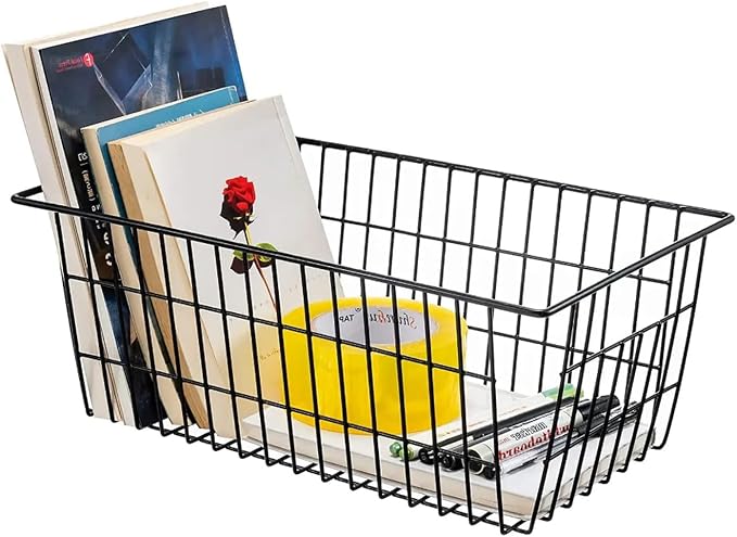 Redrubbit Wire Storage Baskets, Large Farmhouse Metal Freezer Basket Storage Organizer Bins with Handles for Kitchen Cabinets, Pantry, Closets, Bedrooms, Bathrooms, Set of 2, Black - Image 2