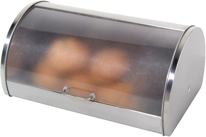 Oggi Stainless Steel Roll Top Bread Box for Kitchen Countertop with Frosted Plexilass Lid - Fits Multiple Loaves of Bread and Other Freshly Baked Goods Including Cookies, Bagels, Muffins by Unknown