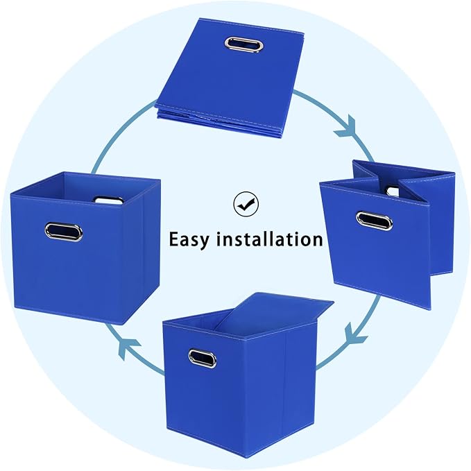 Black Fabric Cubby Storage Bins,13x13x13 Inches ,Cube Organizer Bin Foldable Storage Boxes with Dual Handles Fabric Organizer Box and collapsible Storage basket,Set of 3 ,Dark Blue - Image 6