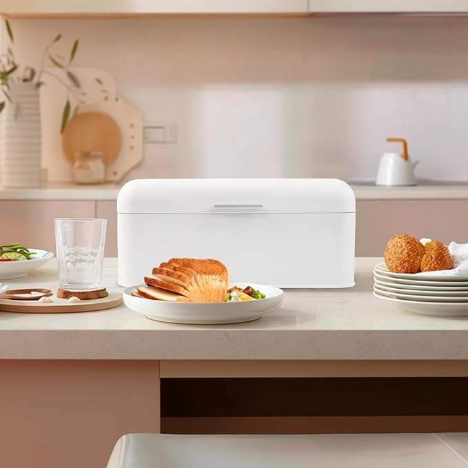 ENLOY Extra Large White Bread Box for Countertop, Stainless Steel Bread Storage Bin, Vintage Bread Box, Large Capacity Bread Keeper Holds Large Loaves - Image 7
