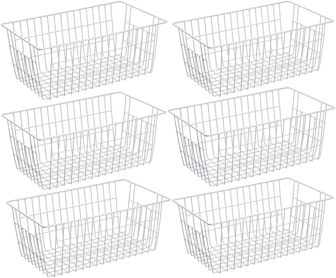 SANNO Wire Metal Baskets Freezer Baskets Farmhouse Organizer Storage Bins Large Organizer Bins for Shelf Storage, Office, Bathroom, Pantry Organization Storage Bins Rack with Handles-Set of 6 by SANNO