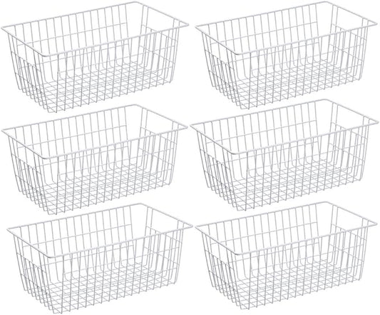 SANNO Wire Metal Baskets Freezer Baskets Farmhouse Organizer Storage Bins Large Organizer Bins for Shelf Storage, Office, Bathroom, Pantry Organization Storage Bins Rack with Handles-Set of 6 by SANNO