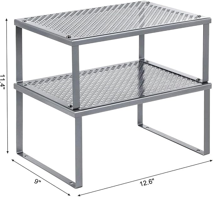 SONGMICS Spice Racks, Set of 2 Metal Cabinet Shelf Organizers, Countertop Organizers, Shelf Risers, Stackable, Expandable, Silver UKCS01SV (Pack of 2) - Image 2