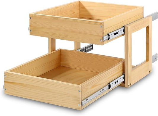 Pull Out Cabinet Organizer, 23''W×21''D×16''H Soft Close Slide Out Wood Drawer Shelves Storage for Kitchen, 2-Tier, Finished, Heavy-Duty, Bottom Assembly by Mulush