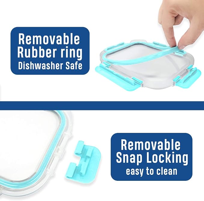 Glass Food Containers Storage Organizers for Kitchen Pantry | BPA Free | Leak Proof | Odor Proof | Stain Resistant | 12 Sets | Freezer and Oven Safe (Blue) - Image 5