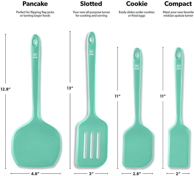 New DI ORO Silicone Turner Spatula Set - Kitchen Spatulas for Nonstick Cookware - Cooking Utensils for Flipping Eggs & Pancakes - 600°F Heat-Resistant BPA Free Turners - Dishwasher Safe (4pc, Mint) - Image 5