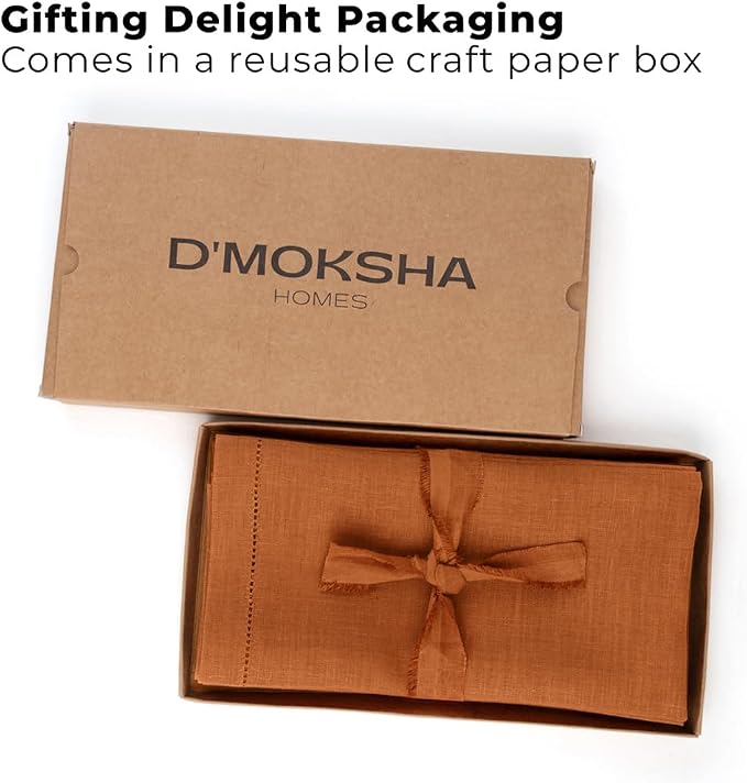 Signature Linen™ by D'Moksha Rust Dinner Napkins Set of 4, 20 x 20 Inch Cloth Napkins, 100% Pure Linen, Hemstitch, Machine Washable Table Napkins- Summer, Weddings, Outdoor hostings - Image 5