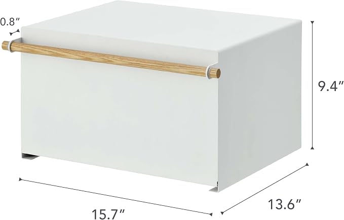 YAMAZAKI Home Modern Bread Box – Steel + Wood Countertop Bread Storage Container, Large White Bread Box for Kitchen Countertop, Space-Saving Bread Keeper, Easy Access Lid | Large bread box for kitchen countertops. Features an easy-access lid to keep br... - Image 8