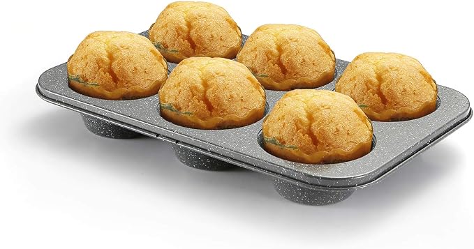 Monfish large muffin pan Jumbo Cupcake tin grey stone finish non sticking 3.5x1.75 inch cup - Image 4