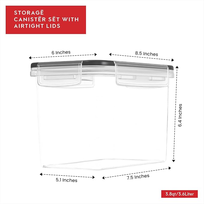 DWËLLZA KITCHEN Flour Sugar Storage Containers Set of 4; 3.6L Plastic Airtight Food Storage Containers with Lids for Kitchen Pantry Organization and Storage - Dry Food Containers, Labels & Marker - Image 3