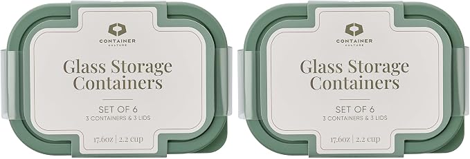 Glass Food Storage Containers with Lids — 12 Piece — 17.6 oz Glass with BPA-Free Leakproof Stackable Lids — Microwave, Oven & Dishwasher Safe — Ideal for Meal Prep & More - Soft Sage - Image 3
