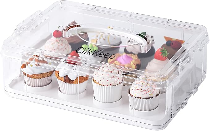 Cupcake Carrier with Lid and Handle,Cookie, Cake, Cupcake and Brownie Storage Carrier, Holds 12 Standard Cupcakes by ClikKeep