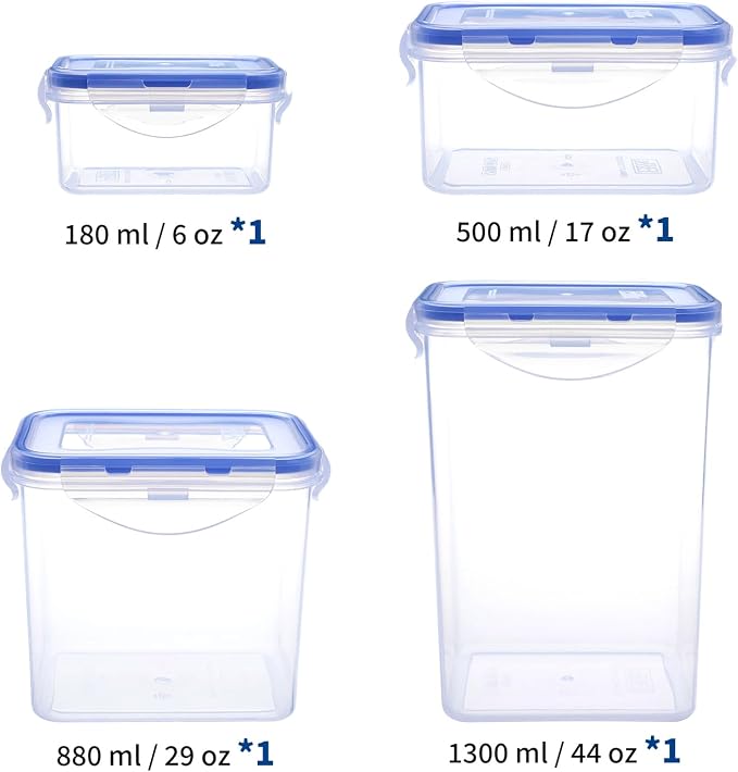 KIGI Food Storage Containers for Dry Food Storage, 4 Pack (0.7-5.4 Cup) | Airtight for Small Pantry Storage, 4-Sided Locking Lid, Clear, Multi Use - Image 2