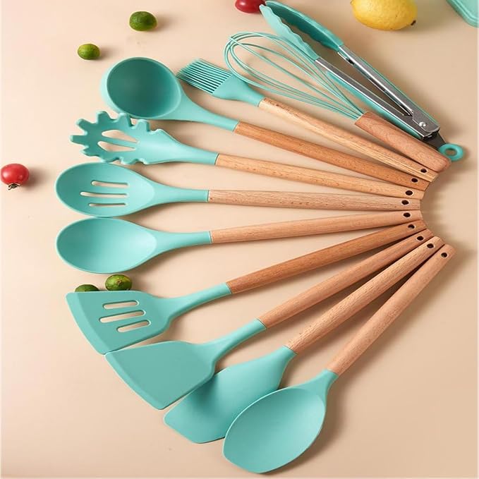 19 Pieces Kitchen Utensils and Knife Set with Block, Inldued 9 Pieces Silicone Cooking Utensils Set 5 Pieces Sharp Stainless Steel Chef Knives Scissors Whisk Tongs and Cutting Board (BEIGE) - Image 8
