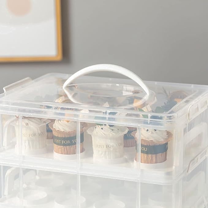 3 Tier Cupcake Carrier with Lid,Holds 36 Cupcakes or 3 Large Cakes Food Transporter Container with 3 Tier Stackable Layer Insert - Image 4