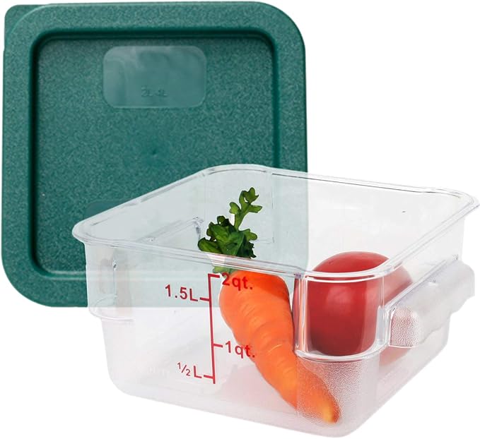 Tiger Chef 2 Quart Commercial Grade Clear Food Storage Square Polycarbonate Containers With Green Lids - Image 3