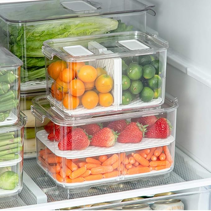 SANNO Fridge Food Storage Containers Produce Saver FreshWorks Produce Food Storage Container Bin Stackable Refrigerator Kitchen Organizer Keeper, with Removable Drain Tray to Keep Fresh - Image 5