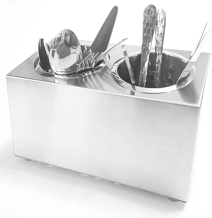 Flatware Organizers Stainless Steel Cylinder Flatware Silverware Utensil Holder Organizer Caddy (2 holes) - Image 5