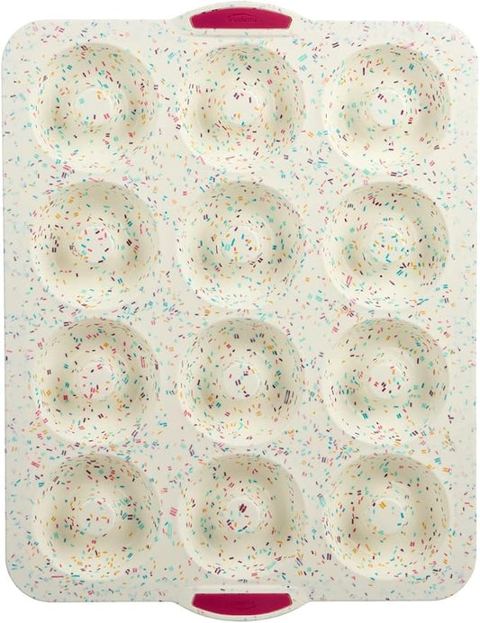 Trudeau Mega Jumbo Donut Pan, 12-Count, Nonstick Confetti Bakeware for Donuts, Muffins & Bagels – Heavy-Duty, Easy-Release Baking Pan for Homemade Treats by Trudeau