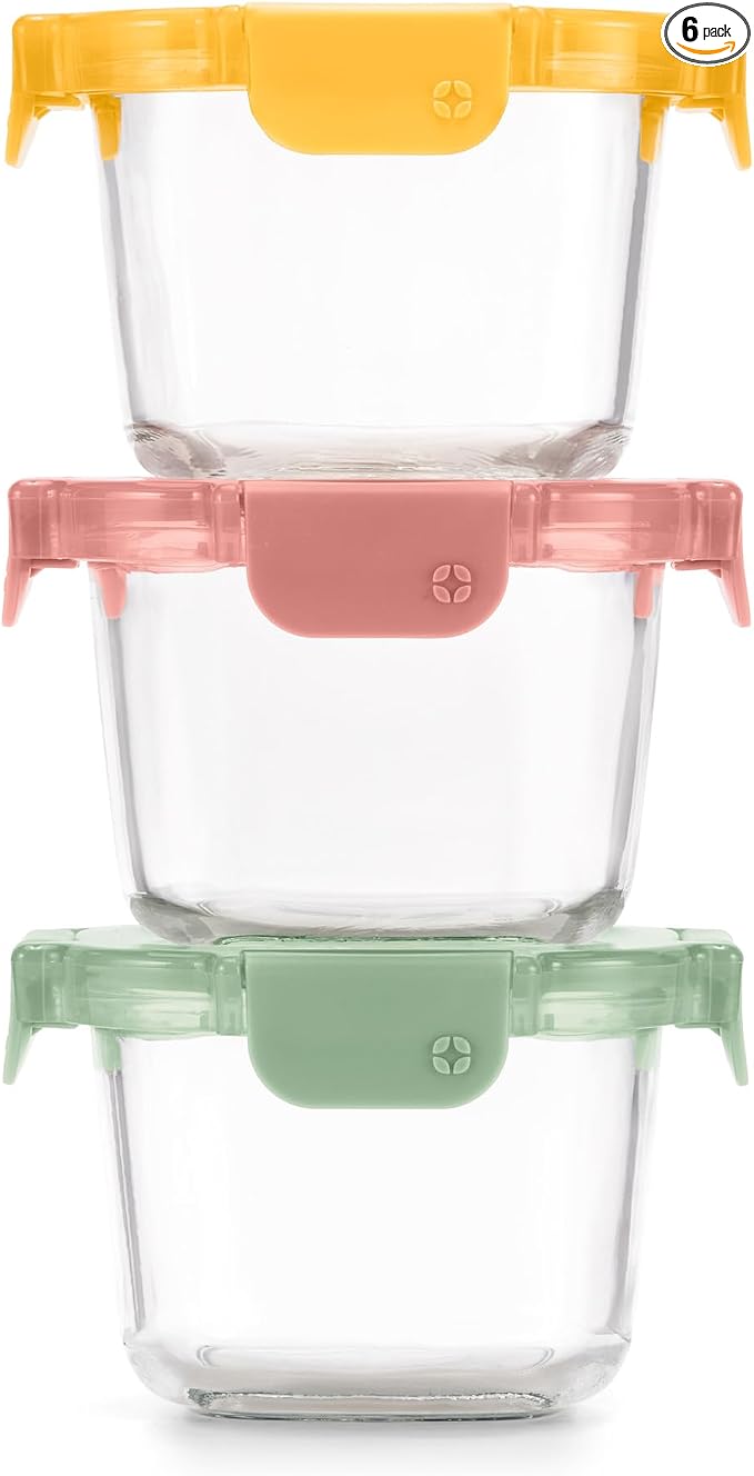 Ello Color Lock 2 Cup Glass Meal Prep Set with Lids, 3 Pack, Desert Festival by Ello